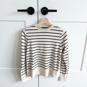 ZARA Knit Cream Striped Crewneck Sweater